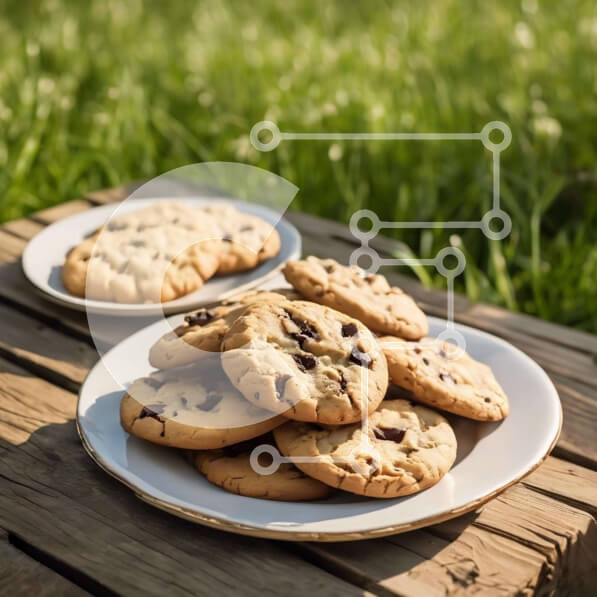 Σετ των 2 Intra Συλλεκτικό Ξύλινο Παζλ Plywood  4mm - Πιάτο με μπισκότα τσιπ σοκολάτας σε εξωτερικό ξύλινο τραπέζι Σε Ξύλινο Κουτί - Διαστάσεις: 10x10 cm – 25 κομμάτια