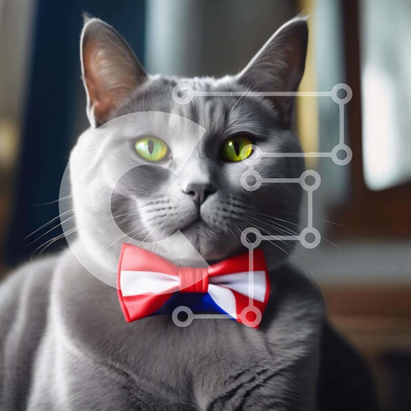 Intra Συλλεκτικό Ξύλινο Παζλ Plywood  4mm - Περίεργη γκρίζα γάτα με πολύχρωμο παπιγιόν Σε Ξύλινο Κουτί - Διαστάσεις: 10x10 cm – 25 κομμάτια