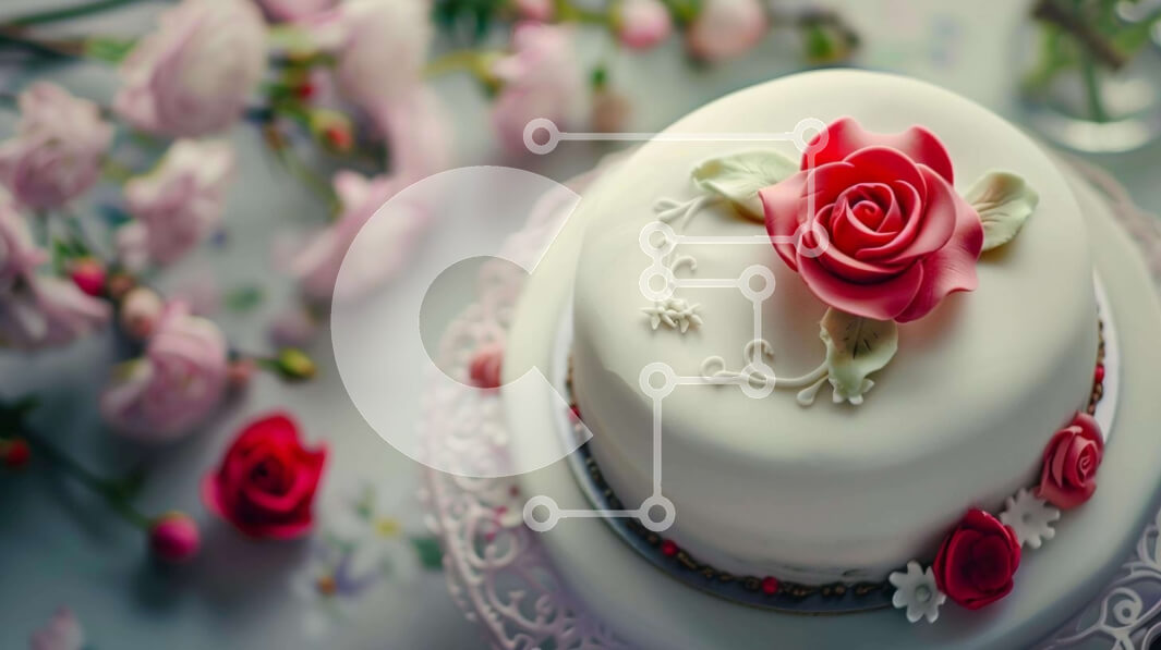 Σετ των 2 Intra Συλλεκτικό Ξύλινο Παζλ Plywood  4mm - Λευκό κέικ με κόκκινα τριαντάφυλλα και ροζ λουλούδια Σε Ξύλινο Κουτί - Διαστάσεις: 10x10 cm – 25 κομμάτια