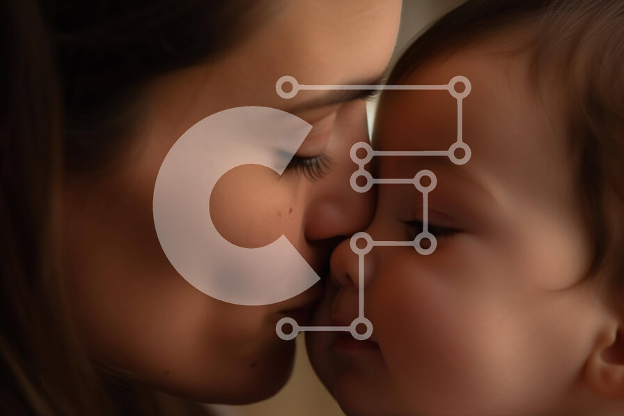 Intra Συλλεκτικό Ξύλινο Παζλ Plywood  4mm - Μητέρα που φιλά το παιδί στη μύτη Σε Ξύλινο Κουτί - Διαστάσεις Puzzle: 10x10 cm – 25 κομμάτια