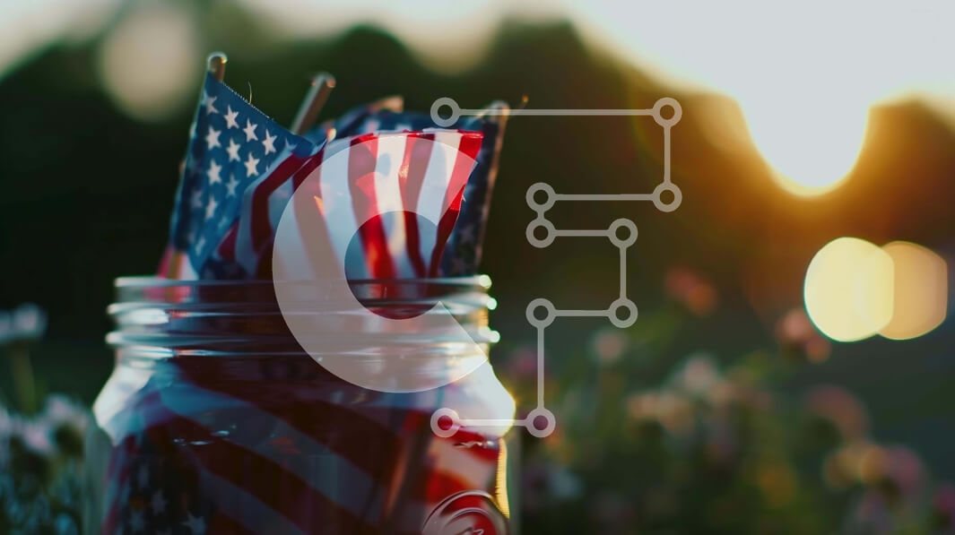 Intra Συλλεκτικό Ξύλινο Παζλ Plywood  4mm - Mason Jar με αμερικανικές σημαίες Σε Ξύλινο Κουτί - Διαστάσεις Puzzle: 10x10 cm – 25 κομμάτια