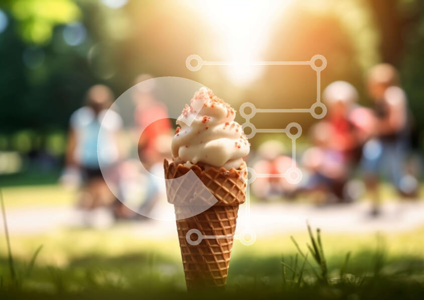 Σετ των 2 Intra Συλλεκτικό Ξύλινο Παζλ Plywood  4mm - Κώνος παγωτού στο γρασίδι με ανθρώπους σε εξωτερικούς χώρους Σε Ξύλινο Κουτί - Διαστάσεις: 10x10 cm – 25 κομμάτια