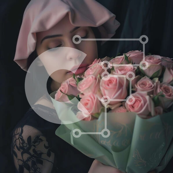 Σετ των 2 Intra Συλλεκτικό Ξύλινο Παζλ Plywood  4mm - Νεαρή γυναίκα με ροζ τριαντάφυλλα μπουκέτο Σε Ξύλινο Κουτί - Διαστάσεις: 10x10 cm – 25 κομμάτια