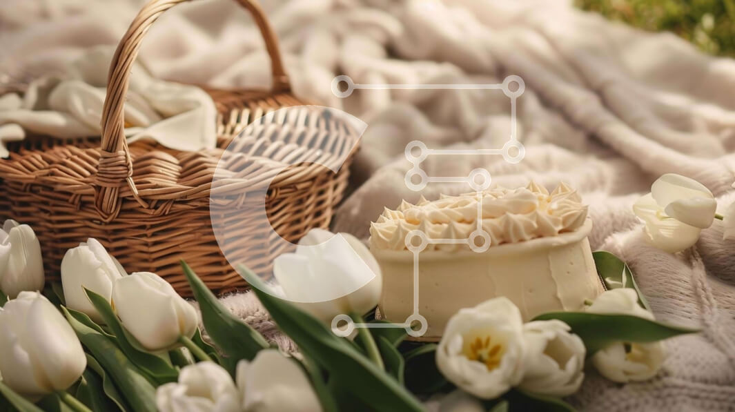 Intra Συλλεκτικό Ξύλινο Παζλ Plywood  4mm - Καλάθι με λευκές τουλίπες με φρούτα και κέικ Σε Ξύλινο Κουτί - Διαστάσεις: 10x10 cm – 25 κομμάτια