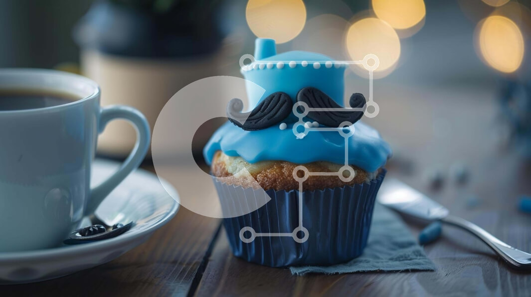 Σετ των 2 Intra Συλλεκτικό Ξύλινο Παζλ Plywood  4mm - Cupcake με μπλε μουστάκι και φλιτζάνι καφέ Σε Ξύλινο Κουτί - Διαστάσεις: 10x10 cm – 25 κομμάτια