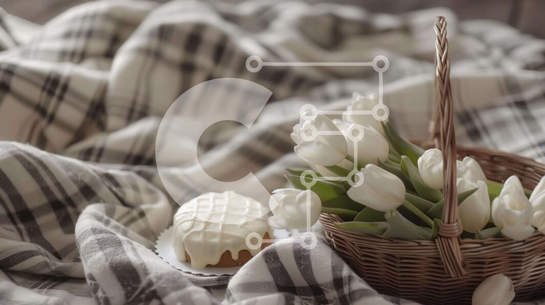 Σετ των 2 Intra Συλλεκτικό Ξύλινο Παζλ Plywood  4mm - Τραπέζι με λευκές τουλίπες και κέικ Σε Ξύλινο Κουτί - Διαστάσεις: 10x10 cm – 25 κομμάτια