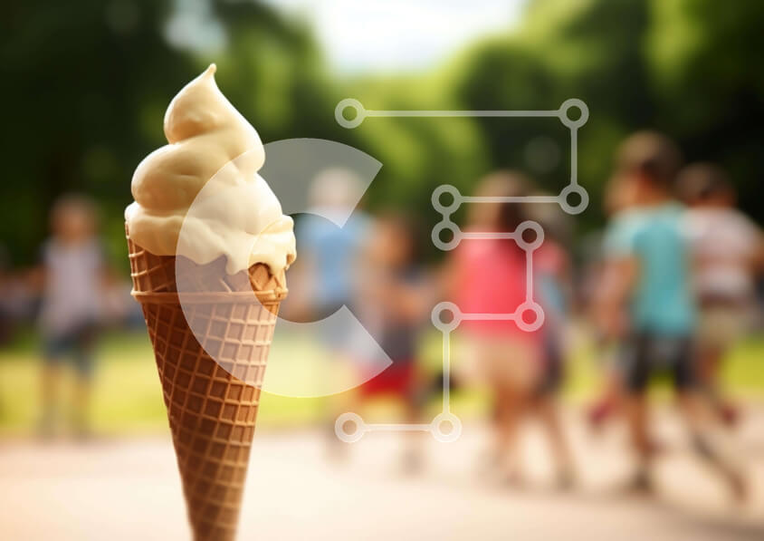 Σετ των 2 Intra Συλλεκτικό Ξύλινο Παζλ Plywood  4mm - Κώνος παγωτού με ανθρώπους στον δημόσιο χώρο Σε Ξύλινο Κουτί - Διαστάσεις: 10x10 cm – 25 κομμάτια