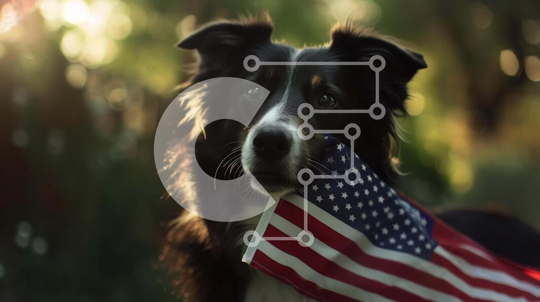 Σετ των 2 Intra Συλλεκτικό Ξύλινο Παζλ Plywood  4mm - Μαύρο και άσπρο σκυλί με αμερικανική σημαία Σε Ξύλινο Κουτί - Διαστάσεις: 10x10 cm – 25 κομμάτια