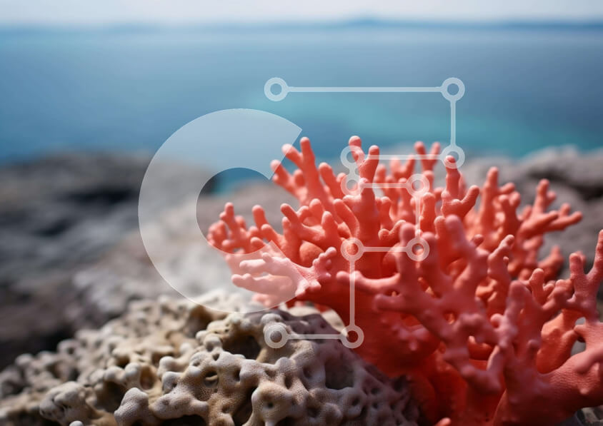 Intra Συλλεκτικό Ξύλινο Παζλ Plywood  4mm - Πορτοκαλί κοράλλι σε έναν βράχο κοντά στον ωκεανό Σε Ξύλινο Κουτί - Διαστάσεις: 10x10 cm – 25 κομμάτια