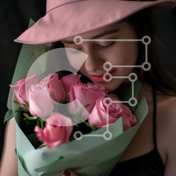 Σετ των 2 Intra Συλλεκτικό Ξύλινο Παζλ Plywood  4mm - Νεαρή γυναίκα με ροζ τριαντάφυλλα και ροζ καπέλο Σε Ξύλινο Κουτί - Διαστάσεις: 10x10 cm – 25 κομμάτια