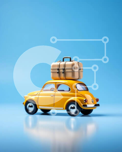 Intra Συλλεκτικό Ξύλινο Παζλ Plywood  4mm - Μικρό κίτρινο αυτοκίνητο με αποσκευές για ταξίδι Σε Ξύλινο Κουτί - Διαστάσεις Puzzle: 10x10 cm – 25 κομμάτια