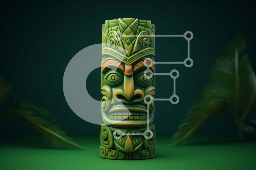 Intra Συλλεκτικό Ξύλινο Παζλ Plywood  4mm - Πράσινο άγαλμα Tiki σε φυσικό εξωτερικό περιβάλλον Σε Ξύλινο Κουτί - Διαστάσεις Puzzle: 10x10 cm – 25 κομμάτια