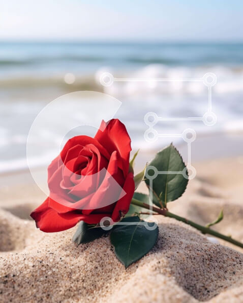 Intra Συλλεκτικό Ξύλινο Παζλ Plywood  4mm - Μονό κόκκινο τριαντάφυλλο στην παραλία με φόντο ωκεανό Σε Ξύλινο Κουτί - Διαστάσεις: 10x10 cm – 25 κομμάτια