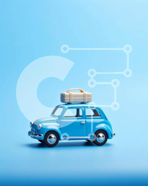 Intra Συλλεκτικό Ξύλινο Παζλ Plywood  4mm - Μπλε αυτοκίνητο παιχνίδι με αποσκευές στη στέγη Σε Ξύλινο Κουτί - Διαστάσεις Puzzle: 10x10 cm – 25 κομμάτια