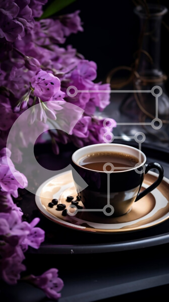 Intra Συλλεκτικό Ξύλινο Παζλ Plywood  4mm - Καφές και μωβ λουλούδια στο τραπέζι Σε Ξύλινο Κουτί - Διαστάσεις: 10x10 cm – 25 κομμάτια