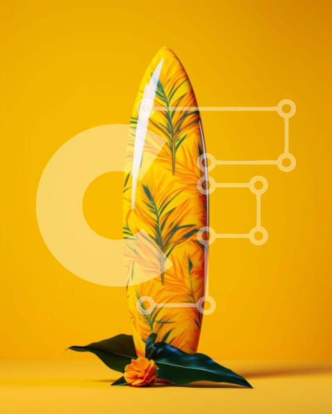 Intra Συλλεκτικό Ξύλινο Παζλ Plywood  4mm - Κίτρινη σανίδα του σερφ με τροπικές διακοσμήσεις Σε Ξύλινο Κουτί - Διαστάσεις: 10x10 cm – 25 κομμάτια