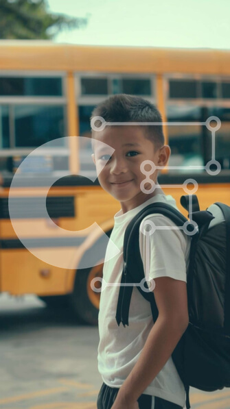 Intra Συλλεκτικό Ξύλινο Παζλ Plywood  4mm - Νεαρό αγόρι με σχολικό λεωφορείο και οχήματα Σε Ξύλινο Κουτί - Διαστάσεις Puzzle: 10x10 cm – 25 κομμάτια