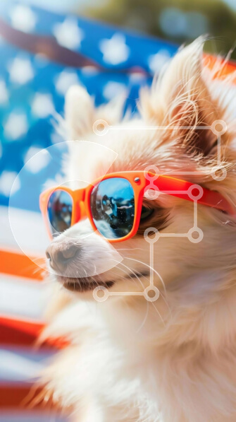 Intra Συλλεκτικό Ξύλινο Παζλ Plywood  4mm - Μικρό λευκό σκυλί που γιορτάζει την 4η Ιουλίου με αμερικανική σημαία Σε Ξύλινο Κουτί - Διαστάσεις Puzzle: 10x10 cm – 25 κομμάτια