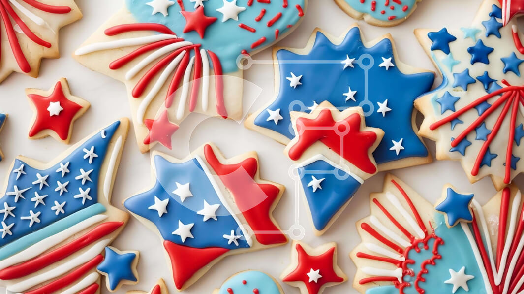 Intra Συλλεκτικό Ξύλινο Παζλ Plywood  4mm - Κόκκινα, λευκά και μπλε διακοσμημένα μπισκότα Σε Ξύλινο Κουτί - Διαστάσεις Puzzle: 10x10 cm – 25 κομμάτια