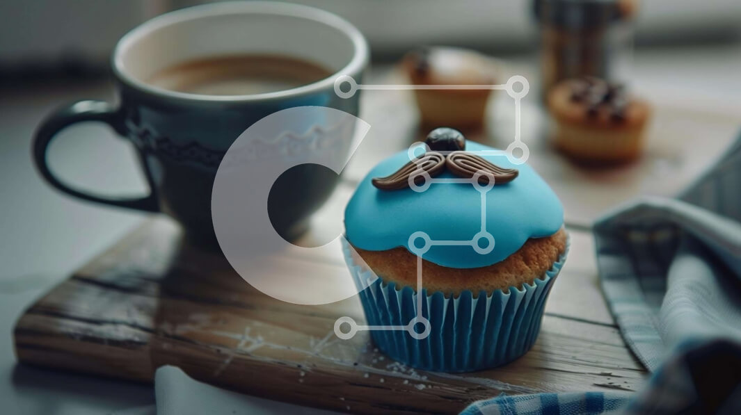 Σετ των 2 Intra Συλλεκτικό Ξύλινο Παζλ Plywood  4mm - Μπλε cupcake με διακόσμηση με μουστάκι και φλιτζάνια καφέ Σε Ξύλινο Κουτί - Διαστάσεις: 10x10 cm – 25 κομμάτια