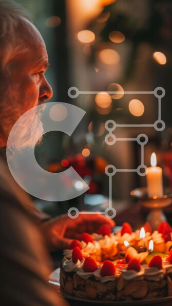 Intra Συλλεκτικό Ξύλινο Παζλ Plywood  4mm - Ηλικιωμένος που γιορτάζει με το κέικ και τα κεριά Σε Ξύλινο Κουτί - Διαστάσεις Puzzle: 10x10 cm – 25 κομμάτια