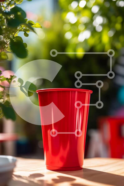 Σετ των 2 Intra Συλλεκτικό Ξύλινο Παζλ Plywood  4mm - Κόκκινο πλαστικό κύπελλο σε εξωτερικό ξύλινο τραπέζι Σε Ξύλινο Κουτί - Διαστάσεις: 10x10 cm – 25 κομμάτια