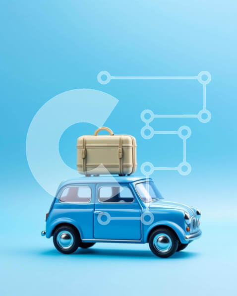 Intra Συλλεκτικό Ξύλινο Παζλ Plywood  4mm - Μπλε αυτοκίνητο παιχνίδι με αποσκευές Σε Ξύλινο Κουτί - Διαστάσεις Puzzle: 10x10 cm – 25 κομμάτια