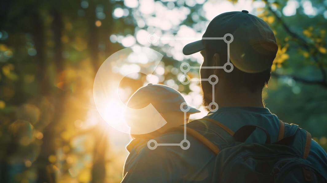 Intra Συλλεκτικό Ξύλινο Παζλ Plywood  4mm - Άνδρας που περπατά με το παιδί στο δάσος κάτω από τον λαμπρό ήλιο Σε Ξύλινο Κουτί - Διαστάσεις: 10x10 cm – 25 κομμάτια