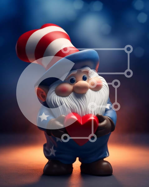 Intra Συλλεκτικό Ξύλινο Παζλ Plywood  4mm - Toy Gnome σε κόκκινο, λευκό και μπλε για την 4η Ιουλίου Σε Ξύλινο Κουτί - Διαστάσεις: 10x10 cm – 25 κομμάτια