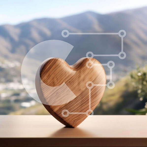 Intra Συλλεκτικό Ξύλινο Παζλ Plywood  4mm - Ξύλινο αντικείμενο σε σχήμα καρδιάς σε ράφι με θέα στο βουνό Σε Ξύλινο Κουτί - Διαστάσεις Puzzle: 10x10 cm – 25 κομμάτια