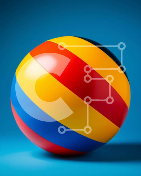 Intra Συλλεκτικό Ξύλινο Παζλ Plywood  4mm - Πολύχρωμη ριγέ μπάλα σε μπλε φόντο Σε Ξύλινο Κουτί - Διαστάσεις: 10x10 cm – 25 κομμάτια