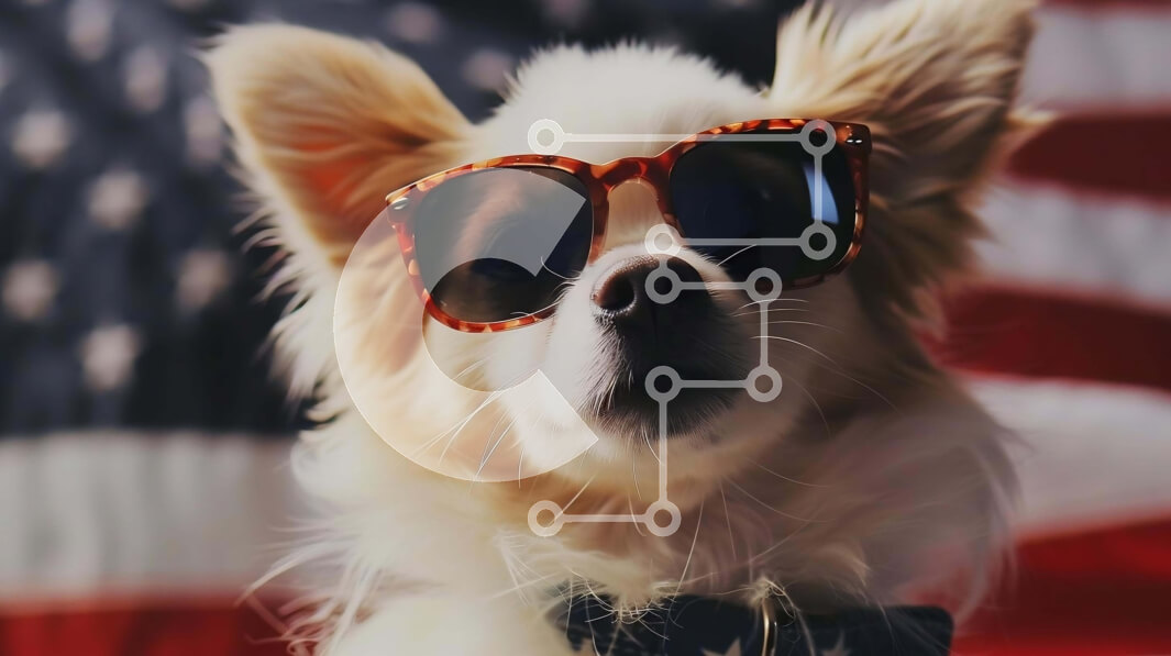 Σετ των 2 Intra Συλλεκτικό Ξύλινο Παζλ Plywood  4mm - Σκύλος με γυαλιά ηλίου μπροστά από την αμερικανική σημαία Σε Ξύλινο Κουτί - Διαστάσεις: 10x10 cm – 25 κομμάτια