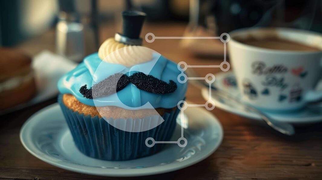 Σετ των 2 Intra Συλλεκτικό Ξύλινο Παζλ Plywood  4mm - Μπλε cupcake με διακόσμηση με μουστάκι και φλιτζάνι καφέ Σε Ξύλινο Κουτί - Διαστάσεις: 10x10 cm – 25 κομμάτια