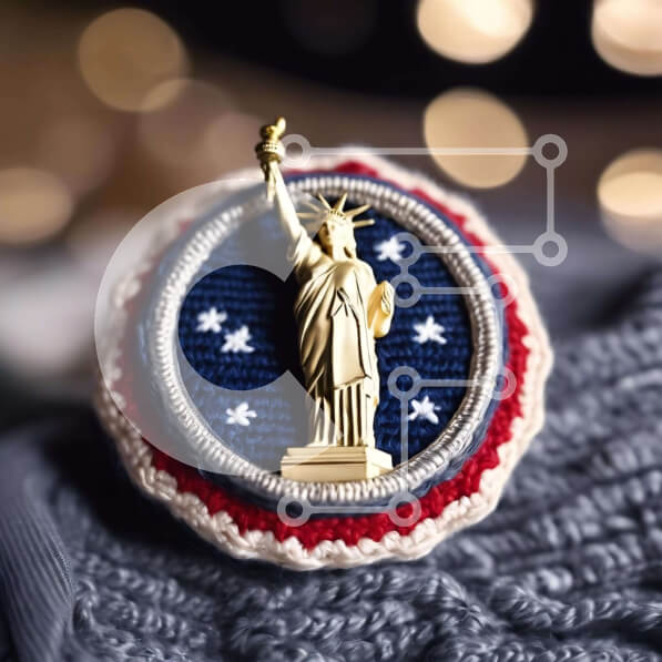 Intra Συλλεκτικό Ξύλινο Παζλ Plywood  4mm - Χρυσή καρφίτσα με το άγαλμα της ελευθερίας στην αμερικανική σημαία Σε Ξύλινο Κουτί - Διαστάσεις: 10x10 cm – 25 κομμάτια