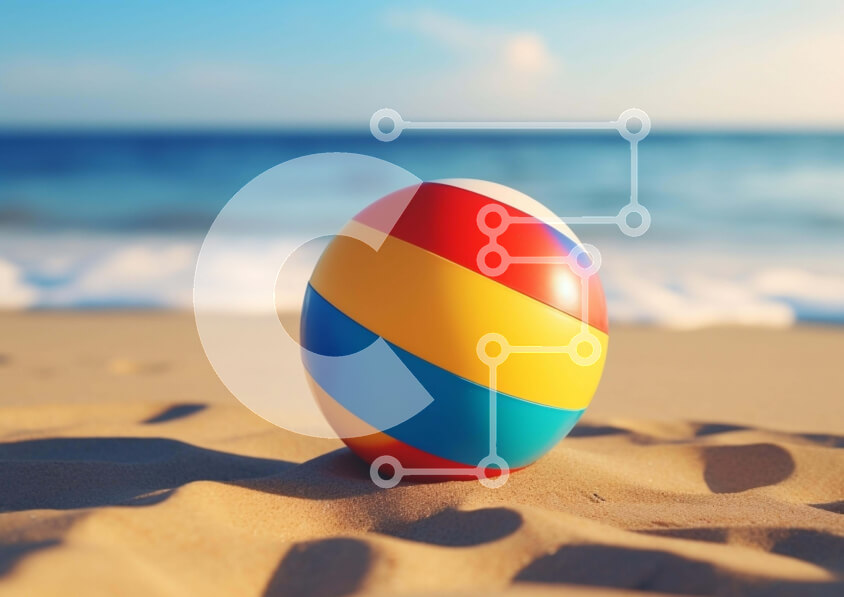 Intra Συλλεκτικό Ξύλινο Παζλ Plywood  4mm - Πολύχρωμο πασχαλινό αυγό και μπάλα παραλίας στην αμμώδη παραλία Σε Ξύλινο Κουτί - Διαστάσεις Puzzle: 10x10 cm – 25 κομμάτια