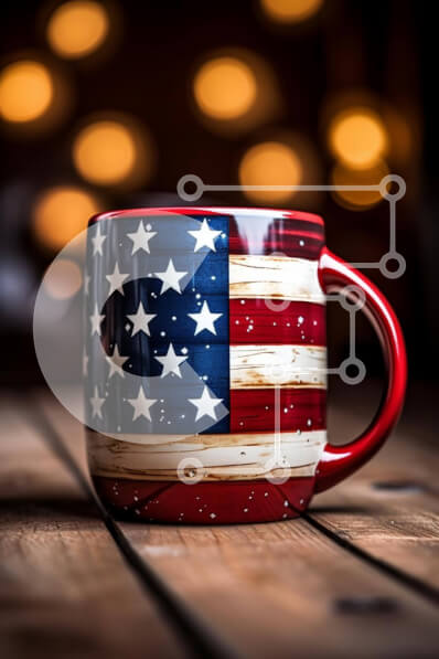 Intra Συλλεκτικό Ξύλινο Παζλ Plywood  4mm - Πατριωτική κούπα καφέ με σχέδιο αμερικανικής σημαίας Σε Ξύλινο Κουτί - Διαστάσεις Puzzle: 10x10 cm – 25 κομμάτια