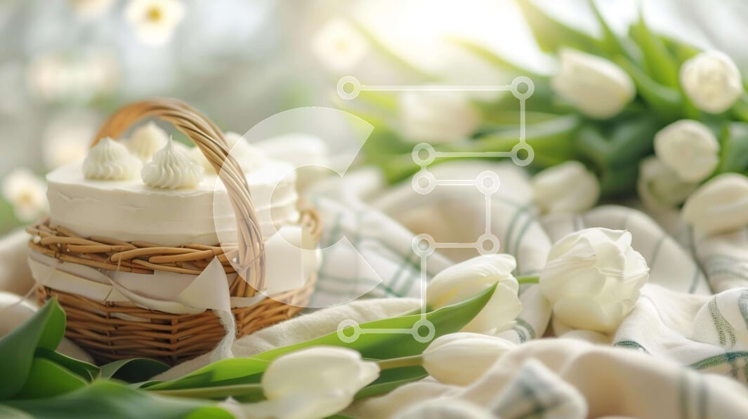 Σετ των 2 Intra Συλλεκτικό Ξύλινο Παζλ Plywood  4mm - Κομψό καλάθι με λευκές τουλίπες και φρεσκοψημένο κέικ Σε Ξύλινο Κουτί - Διαστάσεις: 10x10 cm – 25 κομμάτια