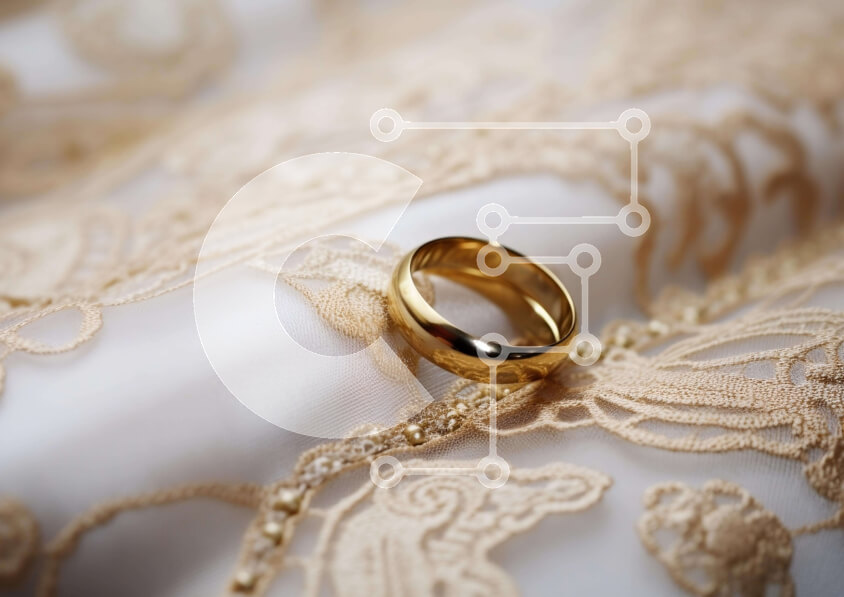 Intra Συλλεκτικό Ξύλινο Παζλ Plywood  4mm - Χρυσές Βέρες σε Λευκό Δαντελένιο ύφασμα Σε Ξύλινο Κουτί - Διαστάσεις Puzzle: 10x10 cm – 25 κομμάτια