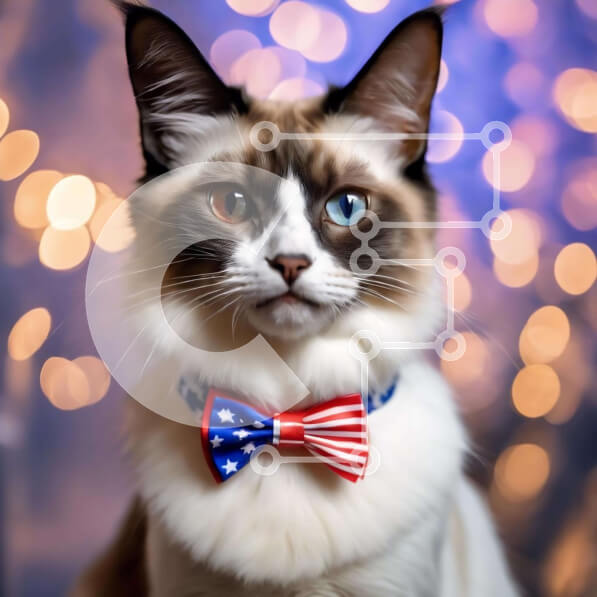 Intra Συλλεκτικό Ξύλινο Παζλ Plywood  4mm - Γάτα με παπιγιόν αμερικανικής σημαίας και πολύχρωμα φώτα Σε Ξύλινο Κουτί - Διαστάσεις: 10x10 cm – 25 κομμάτια