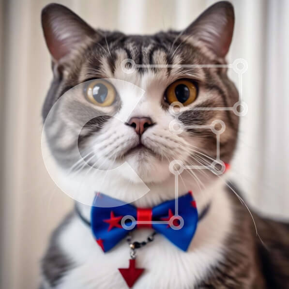 Intra Συλλεκτικό Ξύλινο Παζλ Plywood  4mm - Γάτα με μπλε και κόκκινο παπιγιόν Σε Ξύλινο Κουτί - Διαστάσεις: 10x10 cm – 25 κομμάτια