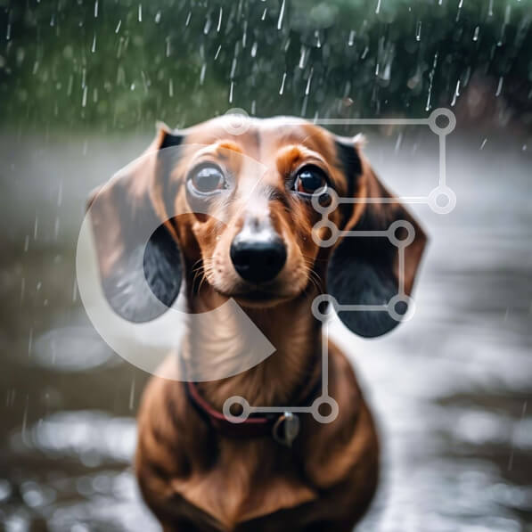 Intra Συλλεκτικό Ξύλινο Παζλ Plywood  4mm - Αξιολάτρευτο σκυλί Dachshund που απολαμβάνει τη βροχή Σε Ξύλινο Κουτί - Διαστάσεις: 10x10 cm – 25 κομμάτια