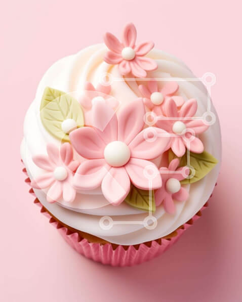 Σετ των 2 Intra Συλλεκτικό Ξύλινο Παζλ Plywood  4mm - Λεπτό cupcake με ροζ λουλούδια και πράσινα φύλλα Σε Ξύλινο Κουτί - Διαστάσεις: 10x10 cm – 25 κομμάτια