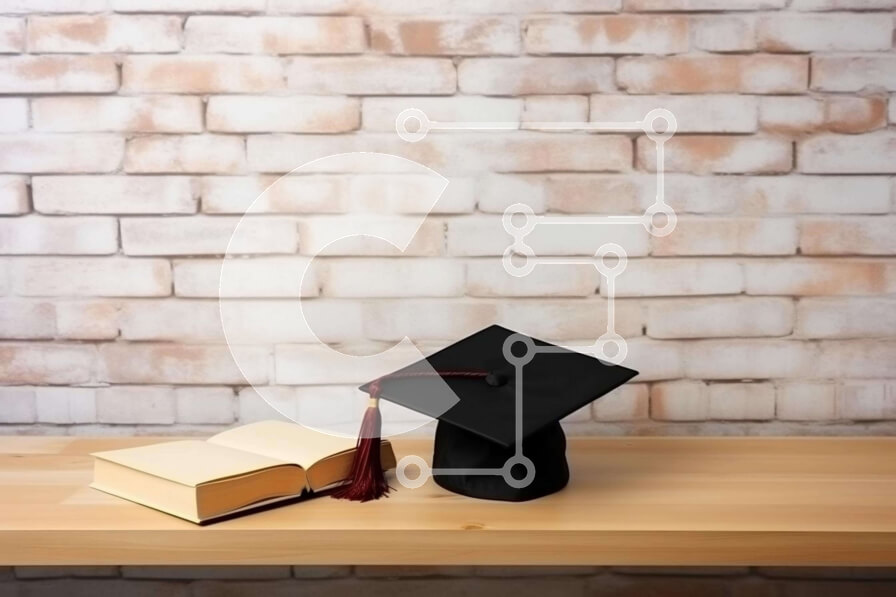 Intra Συλλεκτικό Ξύλινο Παζλ Plywood  4mm - Καπάκι αποφοίτησης και ανοιχτό βιβλίο σε ξύλινο τραπέζι Σε Ξύλινο Κουτί - Διαστάσεις Puzzle: 10x10 cm – 25 κομμάτια