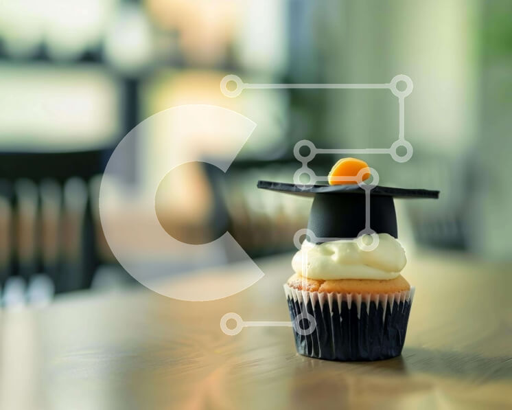 Σετ των 2 Intra Συλλεκτικό Ξύλινο Παζλ Plywood  4mm - Cupcake με καπάκι αποφοίτησης σε δρύινο τραπέζι Σε Ξύλινο Κουτί - Διαστάσεις: 10x10 cm – 25 κομμάτια