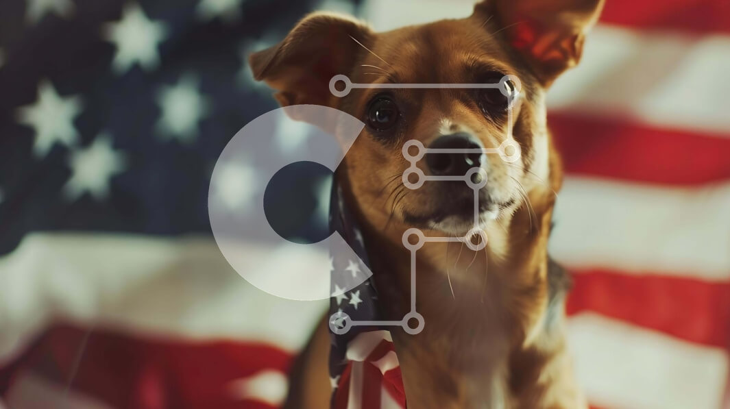 Σετ των 2 Intra Συλλεκτικό Ξύλινο Παζλ Plywood  4mm - Περίεργος καφέ σκύλος με αμερικανική σημαία Σε Ξύλινο Κουτί - Διαστάσεις: 10x10 cm – 25 κομμάτια