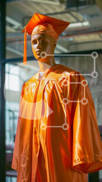 Intra Συλλεκτικό Ξύλινο Παζλ Plywood  4mm - Μανεκέν με πορτοκαλί φόρεμα αποφοίτησης και καπέλο Σε Ξύλινο Κουτί - Διαστάσεις Puzzle: 10x10 cm – 25 κομμάτια