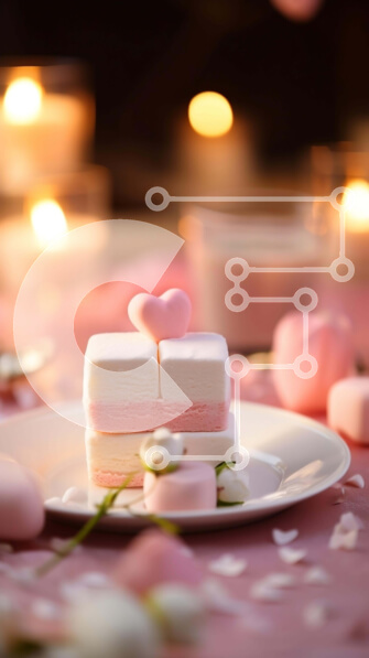 Intra Συλλεκτικό Ξύλινο Παζλ Plywood  4mm - Ρομαντικές καρδιές και κεριά Marshmallow σε λευκό πιάτο Σε Ξύλινο Κουτί - Διαστάσεις: 10x10 cm – 25 κομμάτια