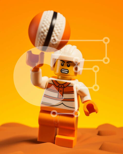 Intra Συλλεκτικό Ξύλινο Παζλ Plywood  4mm - Φιγούρα Lego που παίζει με πορτοκαλί μπάλα Σε Ξύλινο Κουτί - Διαστάσεις Puzzle: 10x10 cm – 25 κομμάτια