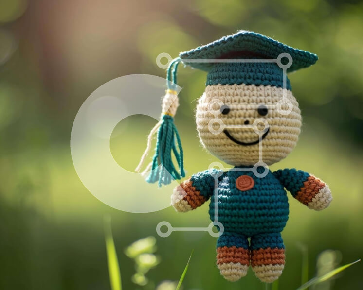 Intra Συλλεκτικό Ξύλινο Παζλ Plywood  4mm - Γιορτή αποφοίτησης με κροσέ κούκλα Σε Ξύλινο Κουτί - Διαστάσεις Puzzle: 10x10 cm – 25 κομμάτια