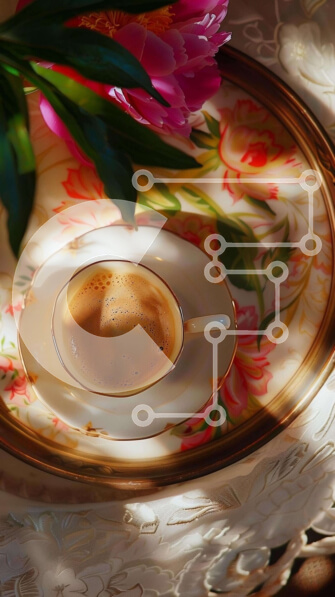 Intra Συλλεκτικό Ξύλινο Παζλ Plywood  4mm - Φλιτζάνι καφέ σε περίτεχνο πιάτο με λουλούδια Σε Ξύλινο Κουτί - Διαστάσεις: 10x10 cm – 25 κομμάτια